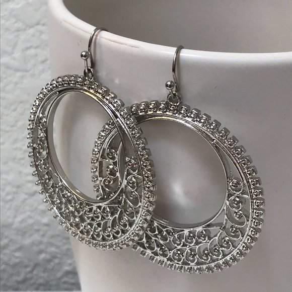 Mandala Jewelry - NEW Silver Bohemian Mandala Design Hoop Earrings